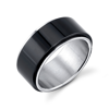 HE ROCKS BLACK AND SILVER STAINLESS STEEL RING