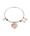UNWRITTEN ROSE GOLD TWO-TONE STAINLESS STEEL CRYSTAL "MOTHER" HEART AND FLOWER BANGLE BRACELET