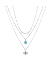 UNWRITTEN SILVER PLATED 3-PIECES TURQUOISE CRYSTAL EVIL EYE LAYERED PENDANT NECKLACE SET