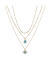 Unwritten Silver Plated 3-pieces Turquoise Crystal Evil Eye Layered Pendant Necklace Set In Yellow