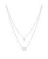 UNWRITTEN FINE SILVER PLATED CUBIC ZIRCONIA CROSS AND HEART LAYERED PENDANT NECKLACE