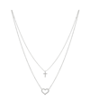 Unwritten Fine Silver Plated Cubic Zirconia Cross And Heart Layered Pendant Necklace In Silver