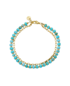 UNWRITTEN 14K GOLD FLASH PLATED RECONSTITUTED TURQUOISE PAPERLINK CHAIN DOUBLE BRACELET