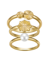UNWRITTEN CULTURED PEARL AND DIAMOND-CUT FLOWER 3-PIECE RING SET