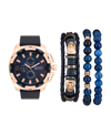 AMERICAN EXCHANGE MEN'S ROSE GOLD/MIDNIGHT BLUE ANALOG QUARTZ WATCH AND STACKABLE GIFT SET