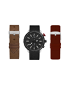 AMERICAN EXCHANGE MEN'S ANALOG BLACK STRAP WATCH 45MM WITH BURGUNDY, BROWN AND BLACK INTERCHANGEABLE STRAPS SET