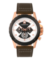 MORPHIC M57 SERIES, ROSE GOLD CASE, OLIVE CHRONOGRAPH LEATHER BAND WATCH, 43MM