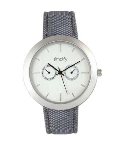 Simplify Quartz The 6100 White Dial, Canvas-overlaid Grey Polyurethane Strap Watch 43mm
