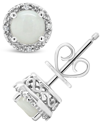 Macy's Opal (5/8 Ct. T.w.) And Diamond Accent Stud Earrings In Sterling Silver In Blue