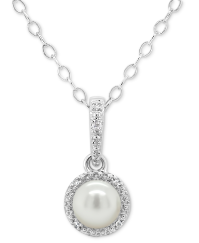 Macy's Cultured Freshwater Pearl & Diamond Accent 18" Pendant Necklace In Sterling Silver (also In Onyx, Tu