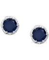 Macy's Sapphire Beaded Frame Stud Earrings (1-1/5 Ct. T.w.) In Sterling Silver (also In Emerald & Ruby) In Blue