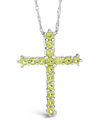 Macy's Gemstone Cross Pendant Necklace In Sterling Silver In Green