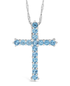 Macy's Swiss Blue Topaz (2-3/8 Ct. T.w.) Cross Pendant Necklace In Sterling Silver In Blue