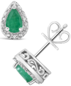 Macy's Emerald (3/4 Ct. T.w.) And Diamond Accent Stud Earrings In Sterling Silver In Green