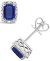 Macy's Sapphire (1-1/3 Ct. T.w.) And Diamond Accent Stud Earrings In Sterling Silver In Blue