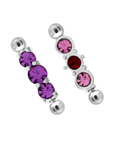 Rhona Sutton Bodifine Stainless Steel And Brass Set Of 2 Triple Stone Eyebrow Bars In Multi