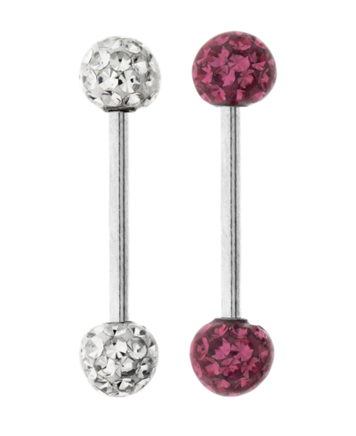 Rhona Sutton Bodifine Stainless Steel Set Of 2 Crystal And Resin Tongue Bars In Multi