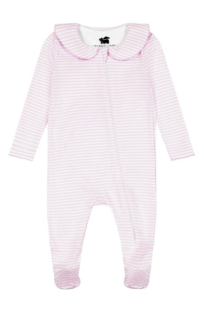 Paper Cape Babies' Peter Pan Collar Fitted Pima Cotton One-piece Pajamas In Light Pink Stripe