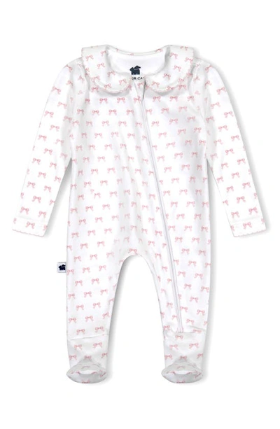 Paper Cape Peter Pan Collar Fitted Pima Cotton One-piece Pajamas In Pink Bows Print