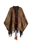 Etro Leopard Print Fringe Wool Poncho
