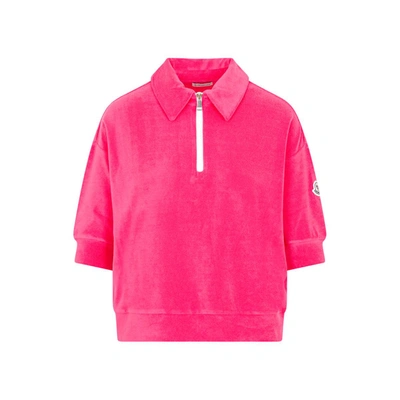 Moncler Short-sleeve Terry Cloth Polo Shirt In Pink