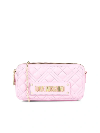 Moschino Super Quilted Logo Crossbody Bag In Pink