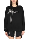 Champion X Rick Owens Oversized Black Sweatshirt With Logo Embossing In Black