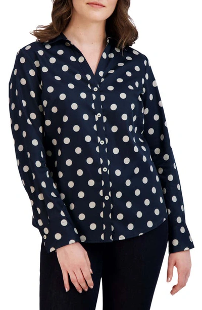 Foxcroft Mary Dot Print Cotton Button-up Shirt In Black