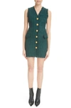 Balmain Button-embellished Tweed Mini Dress In 7cx Dk Green