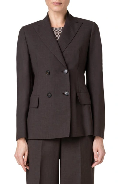 Akris Cool Wool Double-breasted Blazer Jacket In Mocca