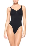 Skims Seamless Sculpt Scoop Neck Thong Bodysuit Bodysuit In Onyx In Onyx