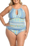La Blanca Scarf Keyhole Tankini Top In Blue