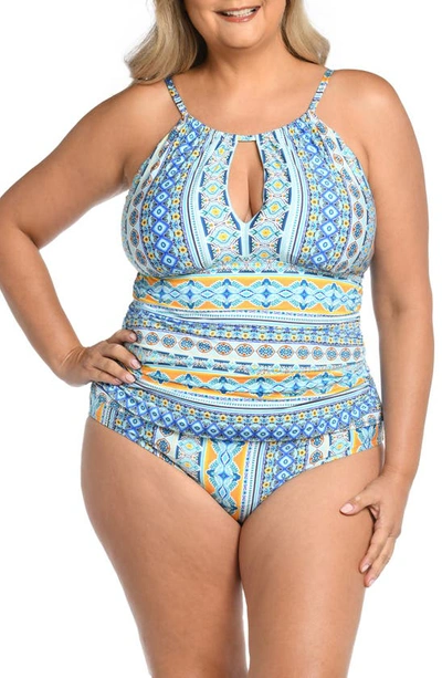 La Blanca Scarf Keyhole Tankini Top In Blue