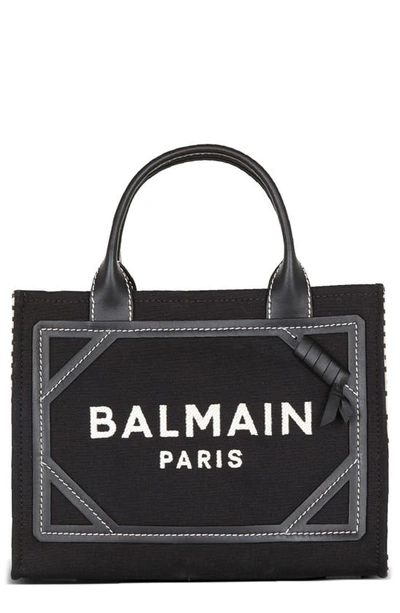 Balmain Small B-army Monogram Shopper Tote In Ivory/ Black