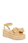 LOEFFLER RANDALL GABY PLEATED BOW BRAIDED RAFFIA PLATFORM SANDAL