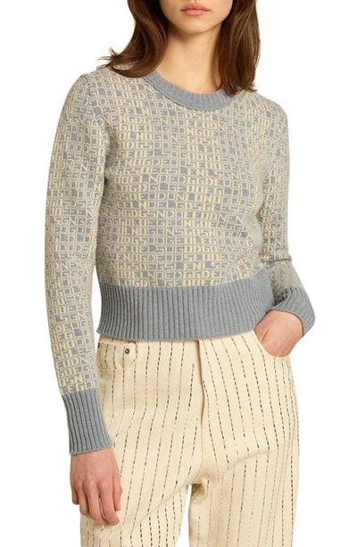 Golden Goose Logo Jacquard Wool & Cashmere Crop Sweater In Spring Lake/ Lambs Wool