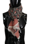 DOLCE & GABBANA DOLCE & GABBANA BLACK RED LINEN SAILBOAT STRIPE PRINT SHAWL MEN'S SCARF