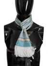 DOLCE & GABBANA DOLCE & GABBANA BLUE SILK SHINY SHELL-PRINT NECK WRAP FRINGED MEN'S SCARF