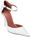 Amina Muaddi Leather Ursina Pumps With Rhinestoned Ankle Strap 10.5cm In White