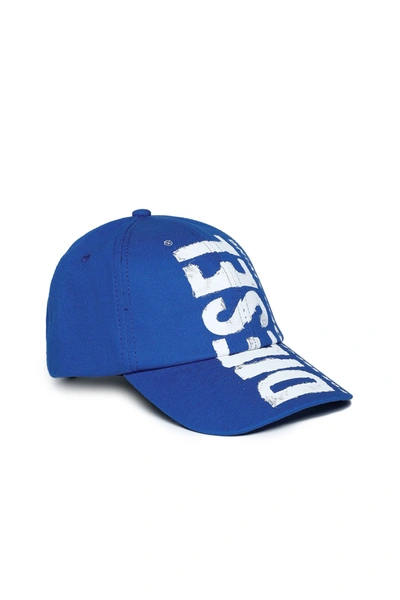 Diesel Kids' Gabardine Baseball Cap With Watercolor Effect Logo In Blue