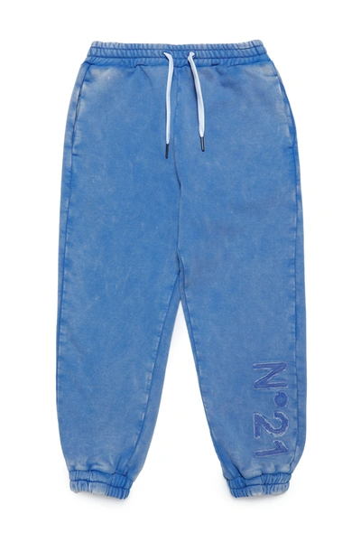 N°21 Kids' Logo-embroidered Faded Track Trousers In Blue