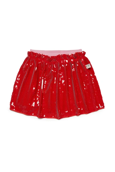N°21 Kids' Sequin-embellished Pleated Skirt In Red