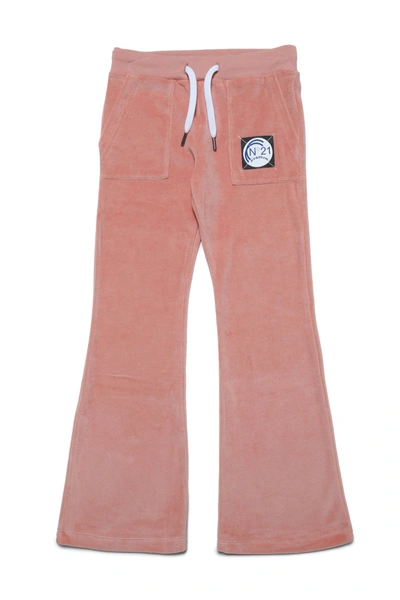N°21 Kids' Logo-patch Velour Track Pants In Pink
