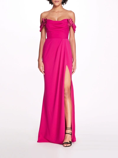 Marchesa Off Shoulder Column Gown In Orchid