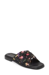 Ted Baker Womens Black Ashni Floral-print Twist-knot Cotton Sandals In Black