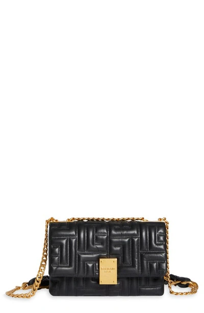 Balmain Small 1945 Soft Monogram Quilted Leather Shoulder Bag In Black