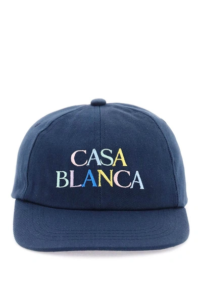 Casablanca Stacked Logo Embroidered Baseball Cap In Marine Blue
