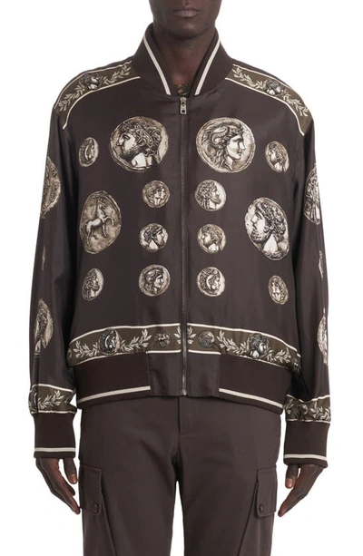 Dolce & Gabbana Silk Twill Jacket With Coin Print In Monete_fdo_moro