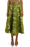 Valentino Rose-brocade Midi Skirt In Celery Green