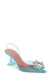 Amina Muaddi Begum Glass Pointed Toe Slingback Pump In Pvc Sky